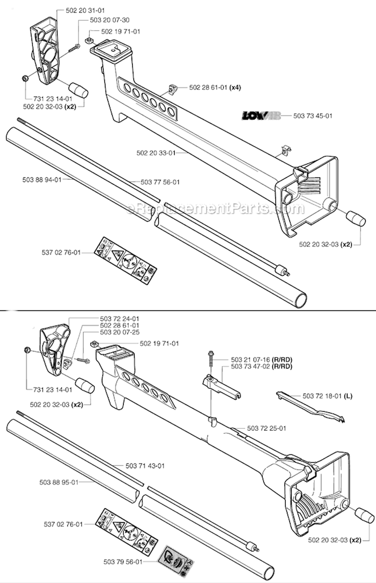 Shaft  Handle Diagram and Parts List for 235R 2002-09 Husqvarna Brush Cutter