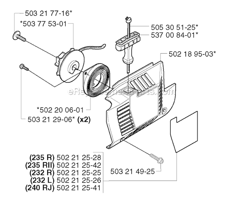 Starter Diagram and Parts List for 235R 2002-09 Husqvarna Brush Cutter