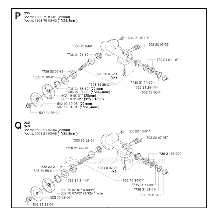 Bevel Gear Diagram and Parts List for 235R 2002-09 Husqvarna Brush Cutter