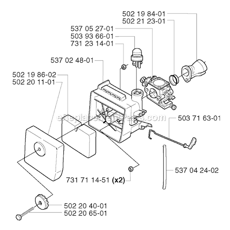 Carburetor  Air Filter Diagram and Parts List for 235R 2002-09 Husqvarna Brush Cutter