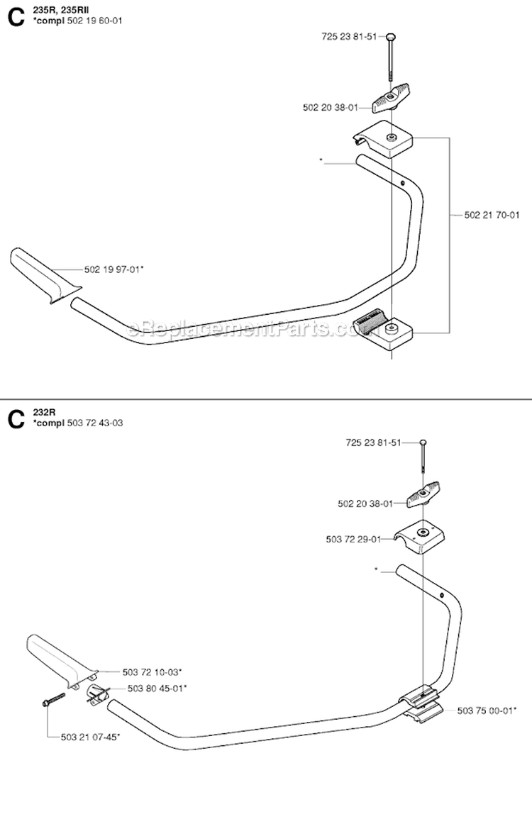 Handle Diagram and Parts List for 235R 2006-01 Husqvarna Brush Cutter