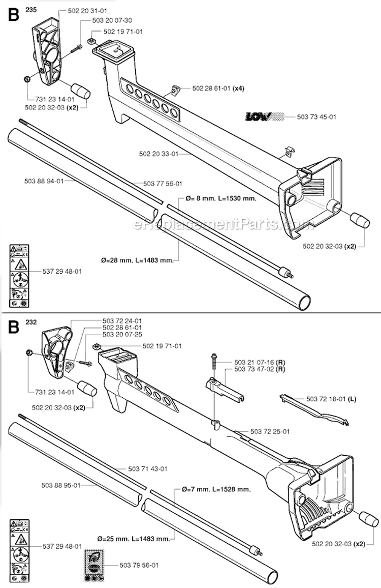 Shaft Diagram and Parts List for 235R 2006-01 Husqvarna Brush Cutter