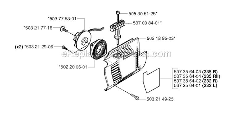 Starter Diagram and Parts List for 235R 2006-01 Husqvarna Brush Cutter