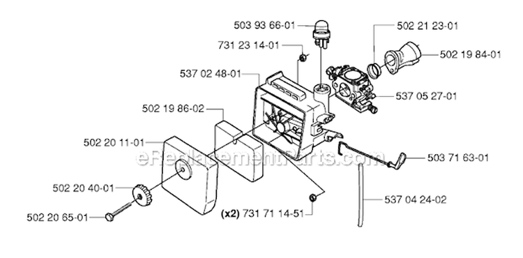 Carburetor  Air Filter Diagram and Parts List for 235R 2006-01 Husqvarna Brush Cutter