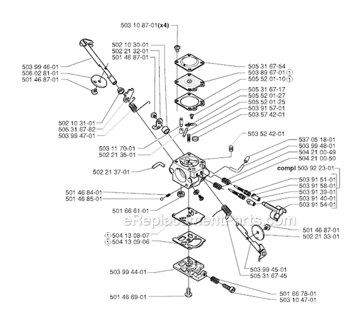 Carburetor Details Diagram and Parts List for 235R 2006-01 Husqvarna Brush Cutter
