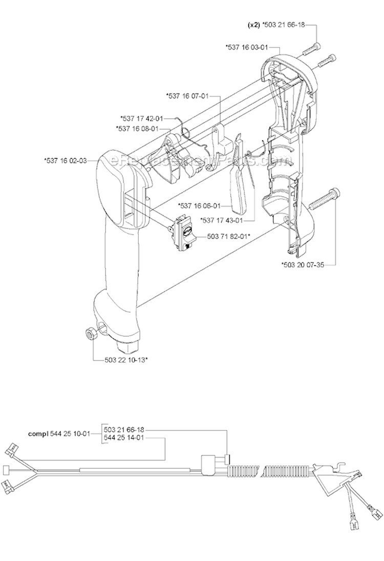Handle  Controls Diagram and Parts List for 235R 2006-04 Husqvarna Brush Cutter