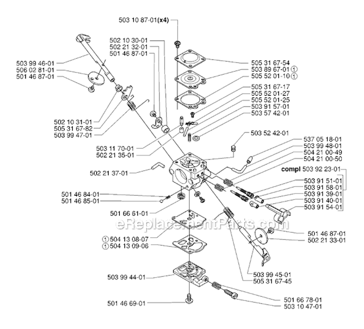 Carburetor Details Diagram and Parts List for 235R 2006-04 Husqvarna Brush Cutter