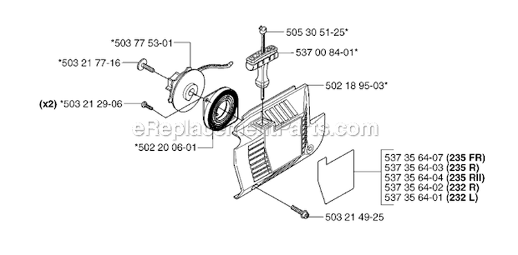 Starter Diagram and Parts List for 235R 2007-01 Husqvarna Brush Cutter