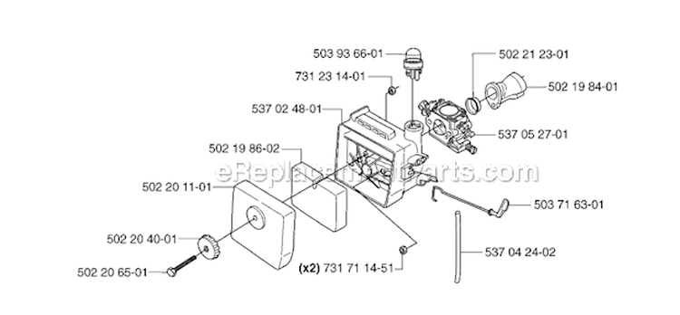 Carburetor  Air Filter Diagram and Parts List for 235R 2007-01 Husqvarna Brush Cutter