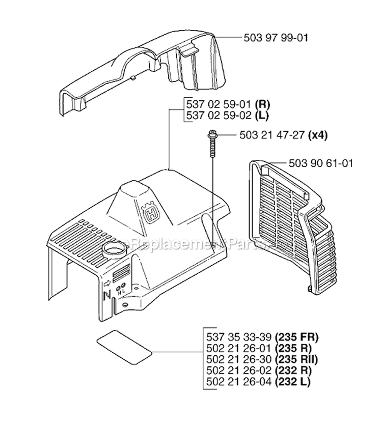 Cylinder Cover Diagram and Parts List for 235R 2007-01 Husqvarna Brush Cutter