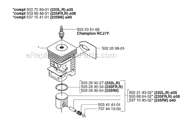 Cylinder Piston Diagram and Parts List for 235R 2007-01 Husqvarna Brush Cutter