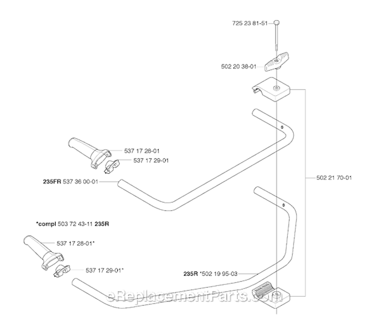 Handle Diagram and Parts List for 235R 2009-05 Husqvarna Brush Cutter