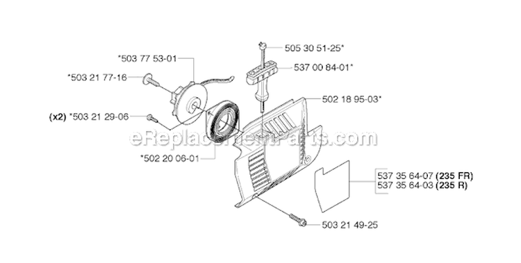 Starter Diagram and Parts List for 235R 2009-05 Husqvarna Brush Cutter