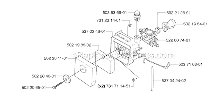 Carburetor  Air Filter Diagram and Parts List for 235R 2009-05 Husqvarna Brush Cutter