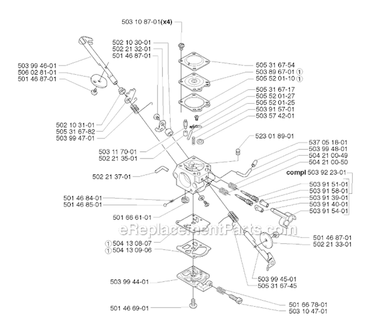 Carburetor Details Diagram and Parts List for 235R 2009-05 Husqvarna Brush Cutter