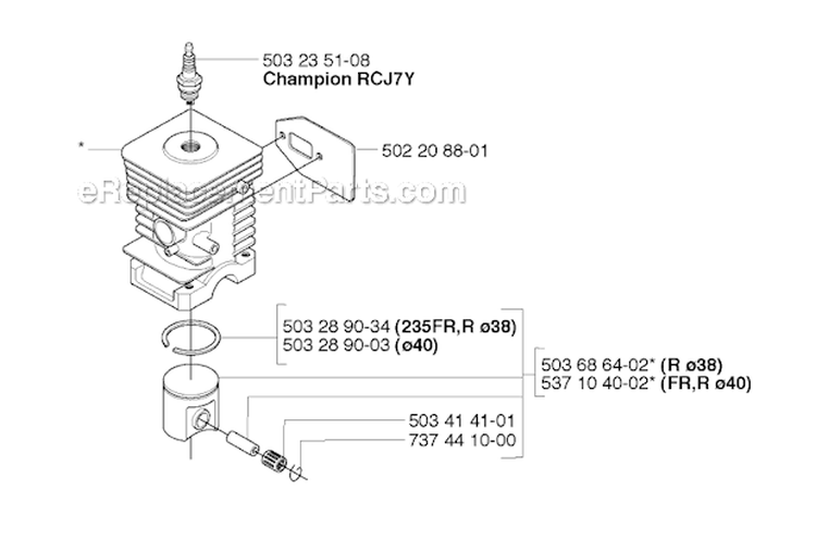 Cylinder Piston Diagram and Parts List for 235R 2009-05 Husqvarna Brush Cutter