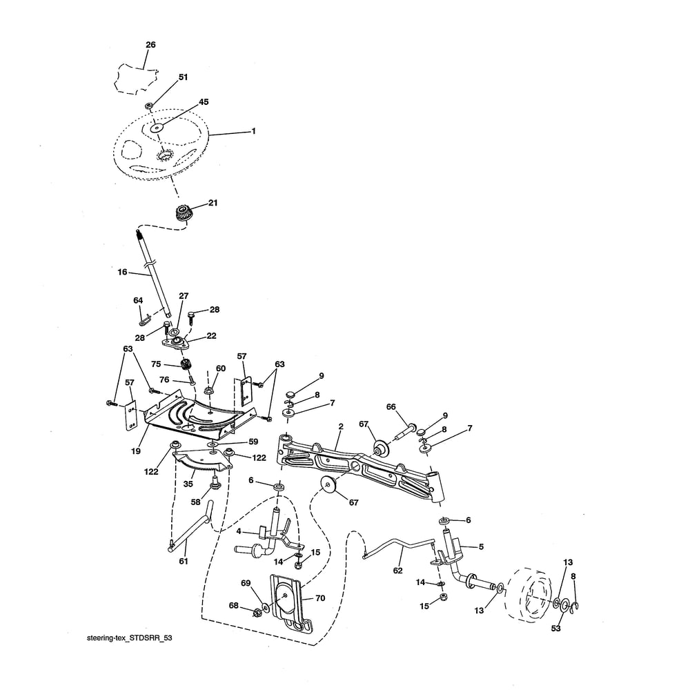 Steering Assembly Diagram and Parts List for YTH20K42-96043027400  Husqvarna Lawn Tractor