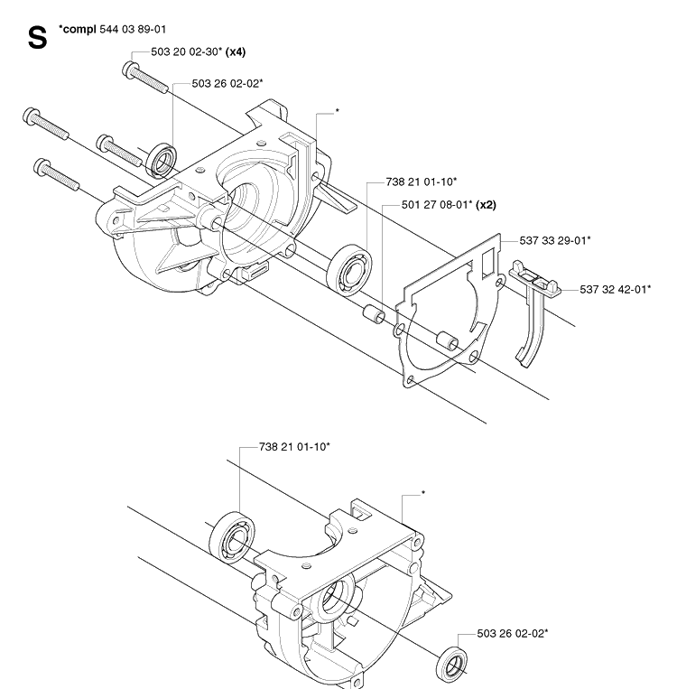 Crankcase Diagram and Parts List for 335RX 20064000001-20070100000 Husqvarna Brush Cutter