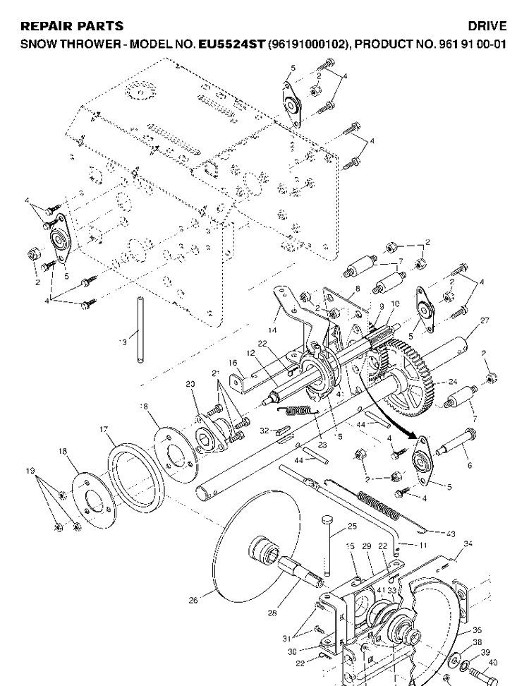 Drive Diagram and Parts List for 5524ST (EU5524ST)(2007-01) Husqvarna Snow Blower