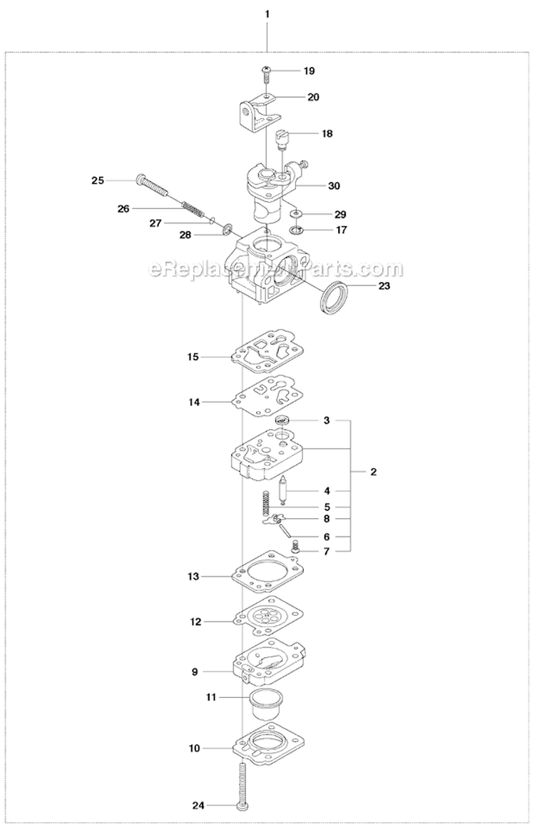 Carburetor Diagram and Parts List for 236R 2009-01 Husqvarna Brush Cutter