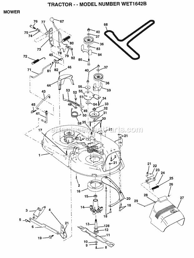 Mower Diagram and Parts List for WET1642B 1996 Husqvarna Lawn Tractor