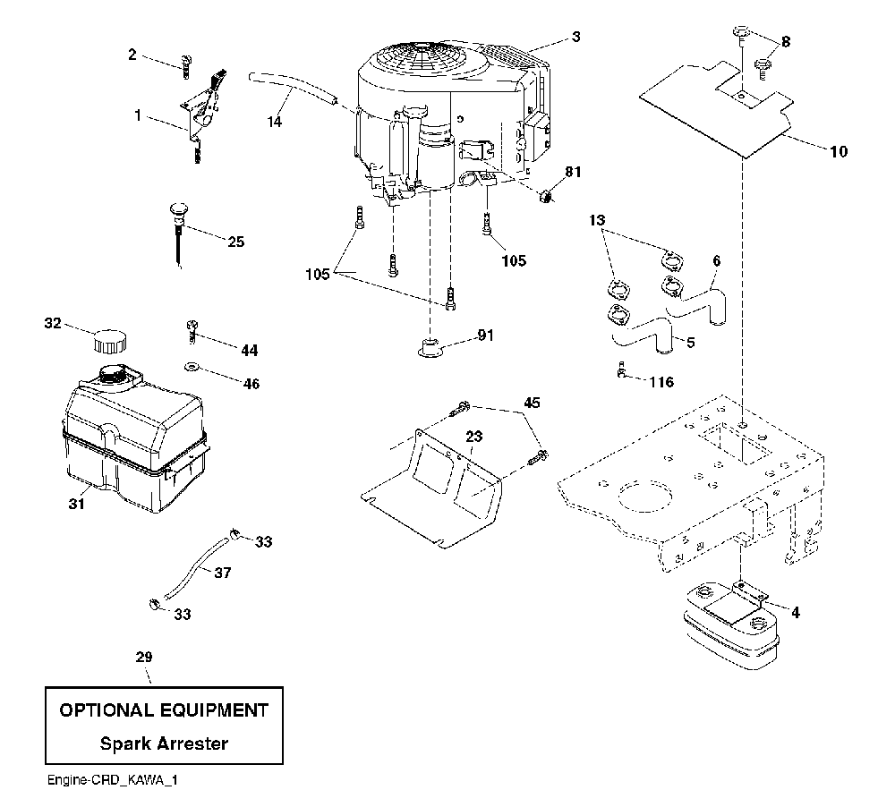 Engine Diagram and Parts List for CTH150 (TWIN, 96061026000)(2010-01) Husqvarna Lawn Tractor