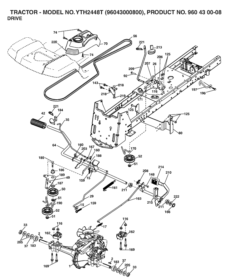 Drive Diagram and Parts List for YTH2448T (96043000800)(2006-01) Husqvarna Lawn Tractor