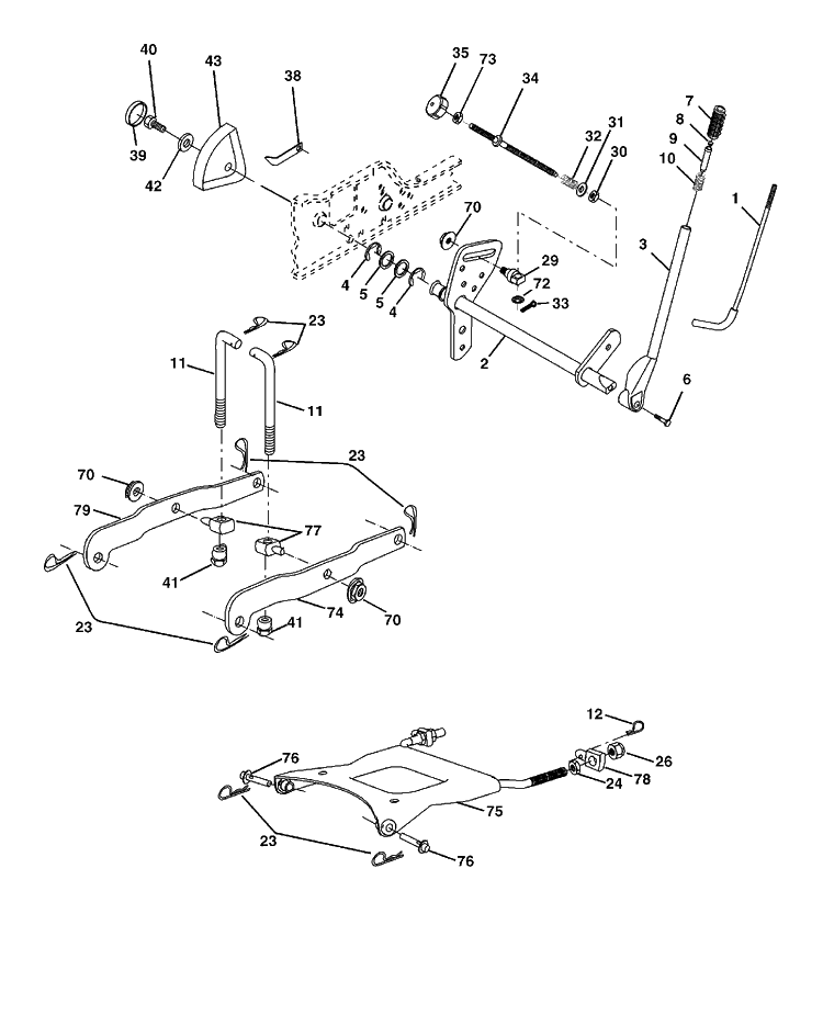 Mower Lift Lever Diagram and Parts List for GTH2548-LOGT25H48B/954572134 2004-01 Husqvarna Lawn Tractor