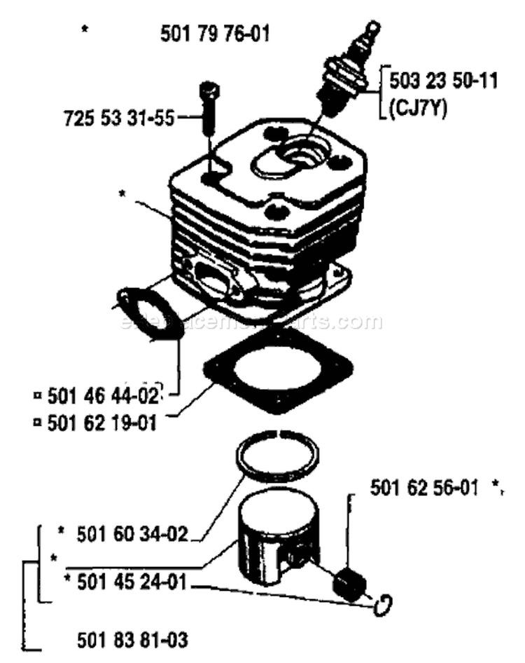 Page H Diagram and Parts List for 238 1984-01 Husqvarna Chainsaw
