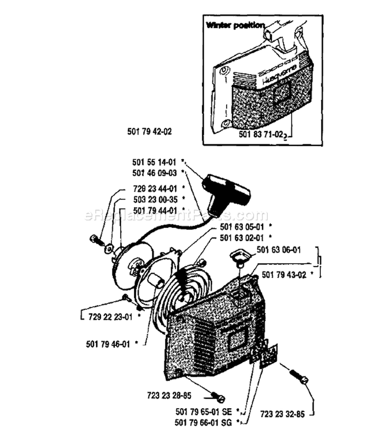 Page K Diagram and Parts List for 238 1985-05 Husqvarna Chainsaw