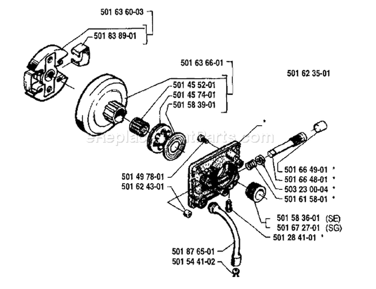 Page H Diagram and Parts List for 238 1986-02 Husqvarna Chainsaw