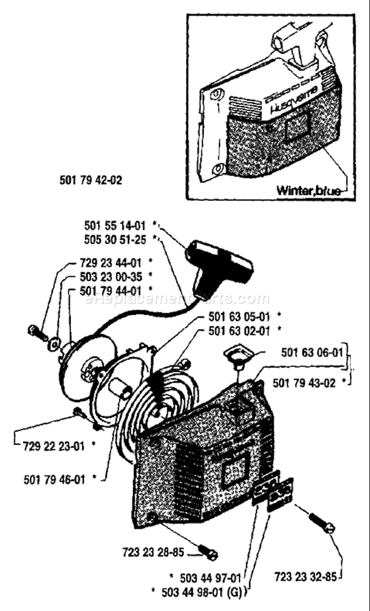 Page K Diagram and Parts List for 238 1987-04 Husqvarna Chainsaw
