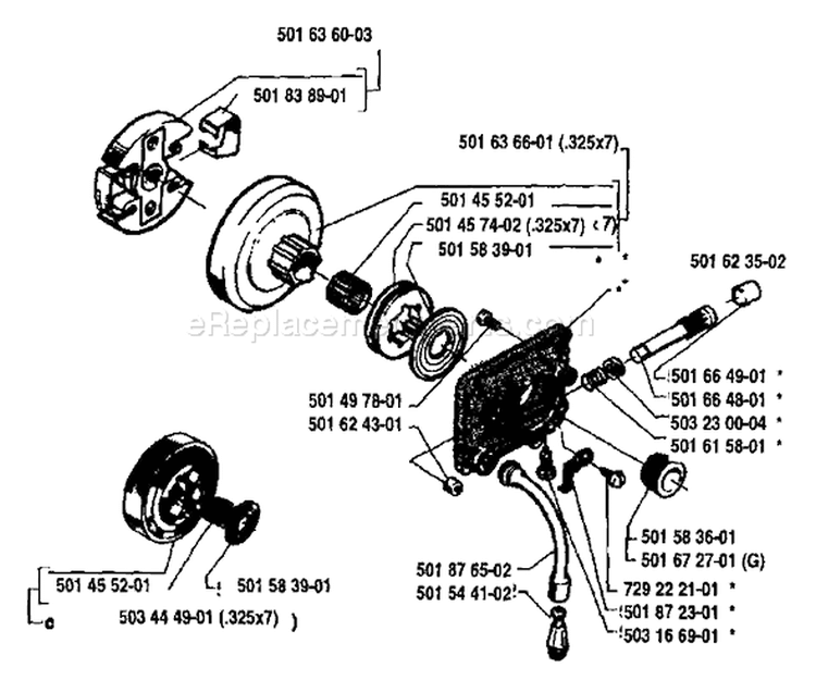 Page H Diagram and Parts List for 238 1987-11 Husqvarna Chainsaw