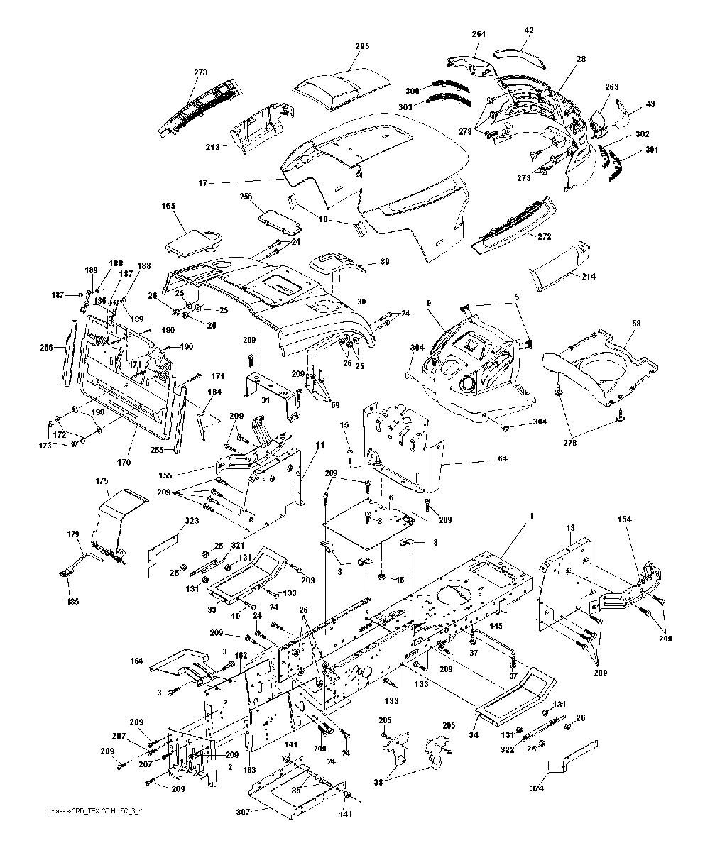 Chassis And Enclosures Diagram and Parts List for CTH200TWIN (96061026300)(2010-01) Husqvarna Lawn Tractor