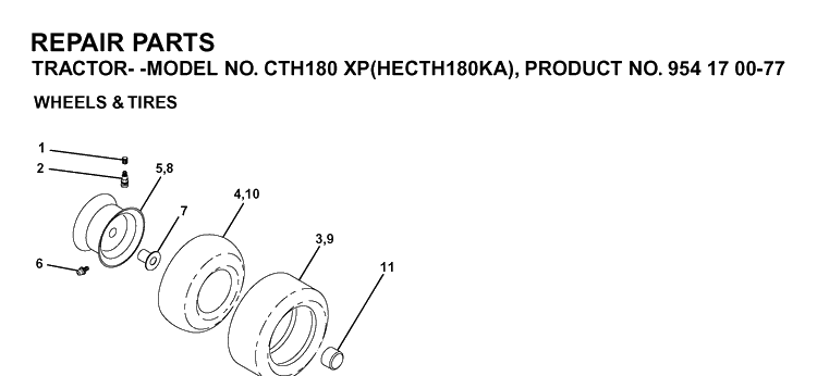 Wheels And Tires Diagram and Parts List for CTH180XP (HECTH180KA)(2003-01) Husqvarna Lawn Tractor