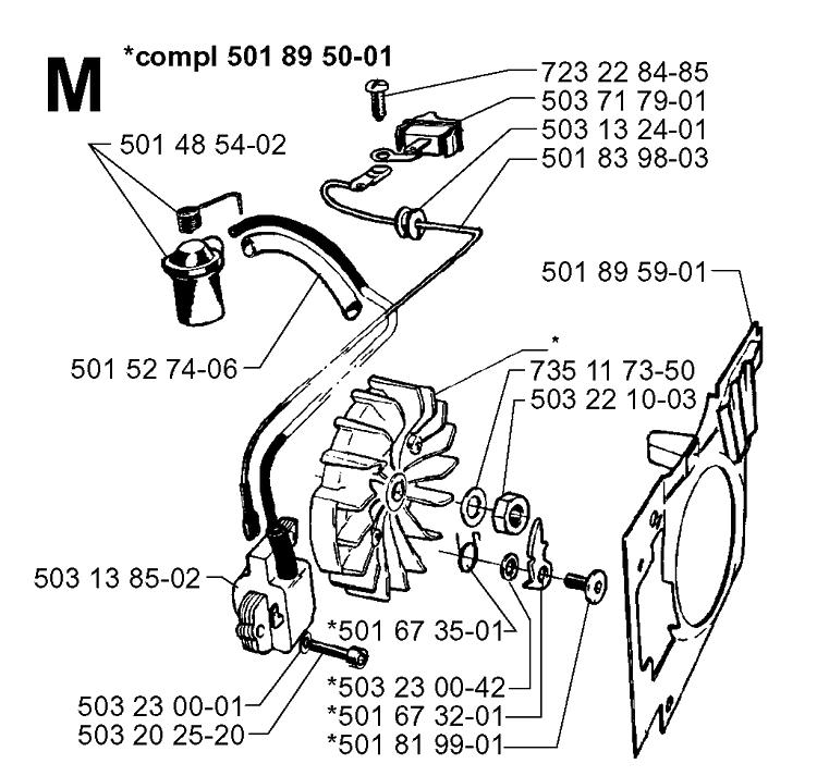 Electrical Diagram and Parts List for 3120 19960100001-19980900000 Husqvarna Chainsaw
