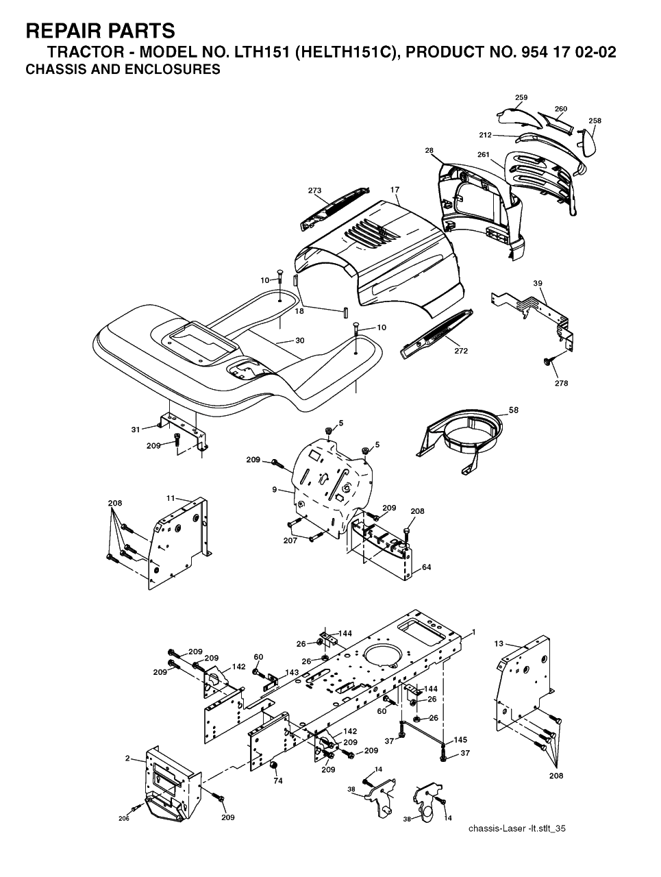 Chassis And Enclosures Diagram and Parts List for LTH151 (954170202-C)(2004-09) Husqvarna Lawn Tractor