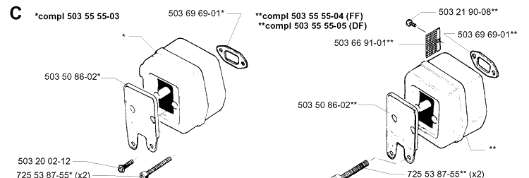 Muffler Diagram and Parts List for 257 19960100001-19980900000 Husqvarna Chainsaw