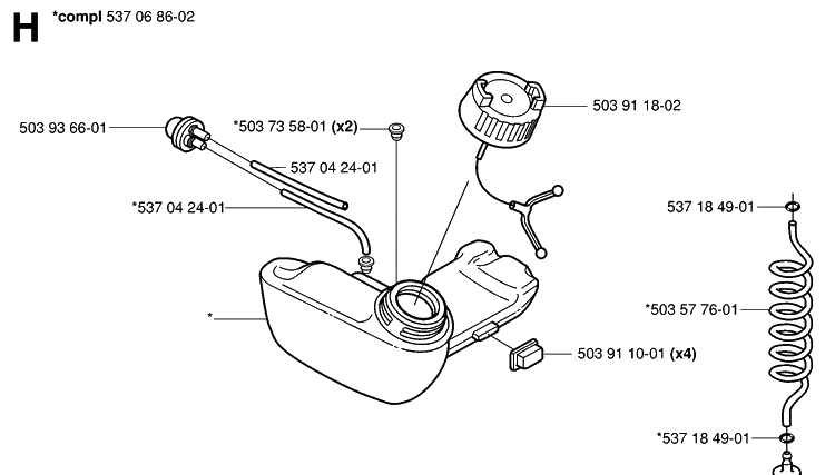 Fuel Tank Diagram and Parts List for 326HE4 (X-SERIES)(20033100001-20040100000) Husqvarna Hedge Trimmer