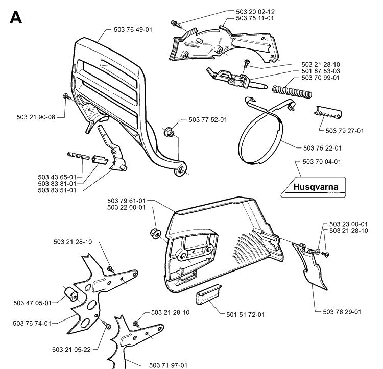 Chain Brake Diagram and Parts List for 371XP 19960900001-19963500000 Husqvarna Chainsaw