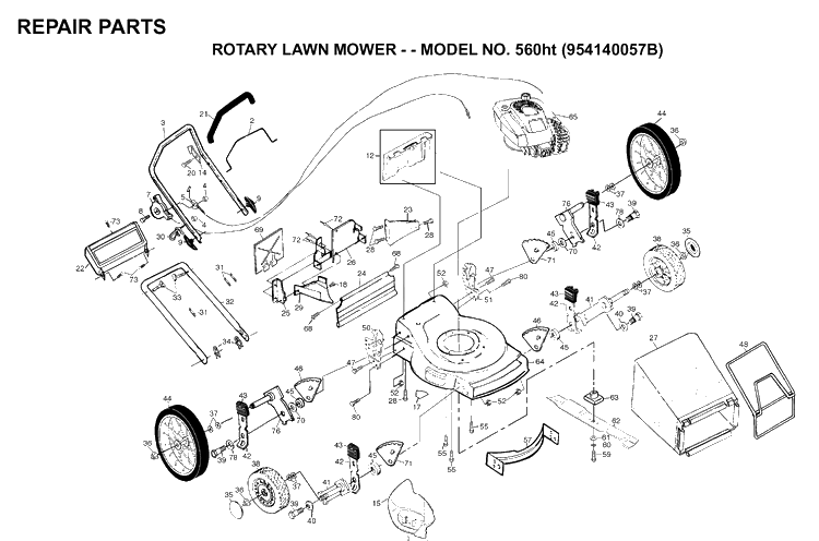 Product Complete Diagram and Parts List for 560HT (954140057B)(1998-09) Husqvarna Lawn Mower
