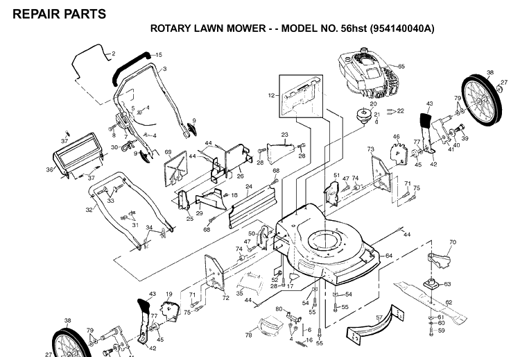 Repair Parts 2 Diagram and Parts List for 56HST (954140040A)(1997-01) Husqvarna Lawn Mower