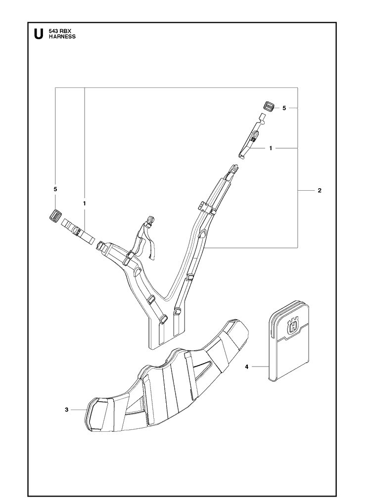 Harness Diagram and Parts List for 543RBX 20182200001-Current Husqvarna Brush Cutter
