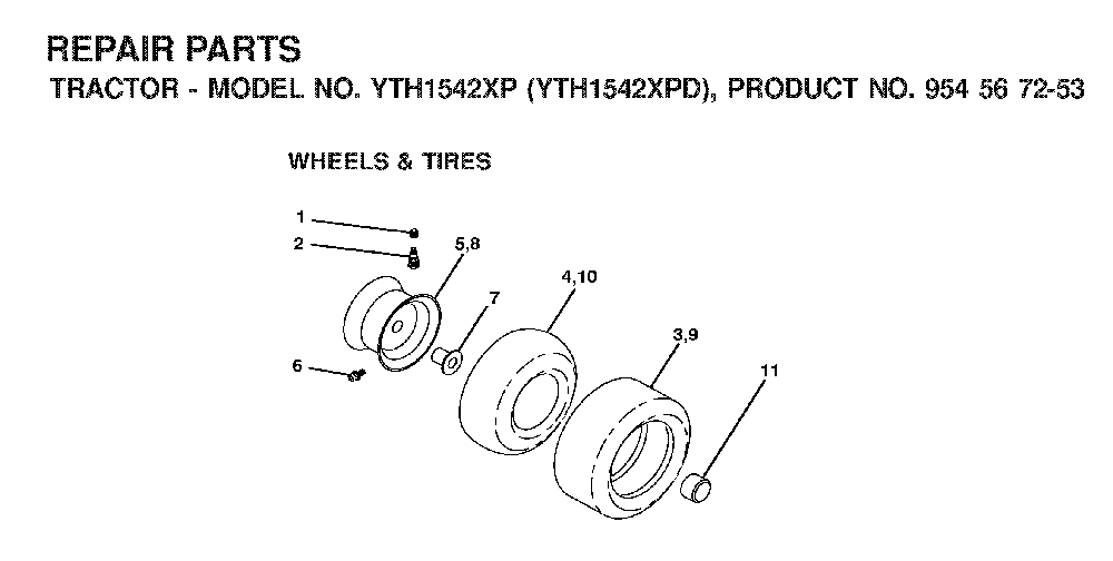 Wheels And Tires Diagram and Parts List for YTH1542XPD (954567253)(2001-12) Husqvarna Lawn Tractor