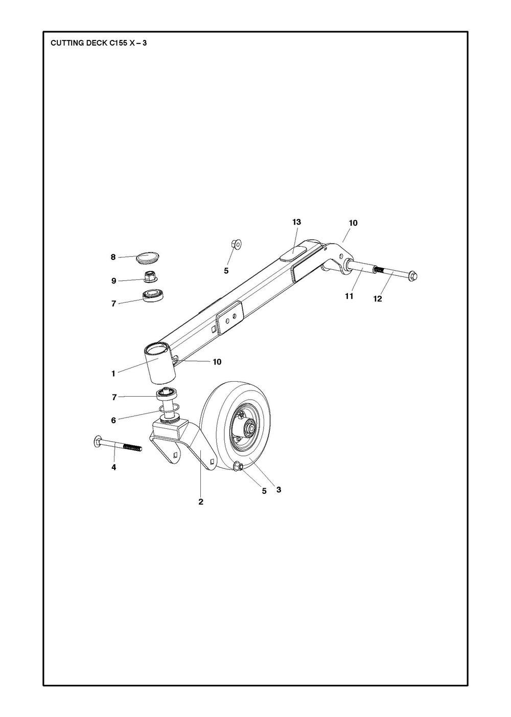 61/155cm Cutting Deck Diagram and Parts List for 155XP500D  Husqvarna Lawn Tractor Accessories