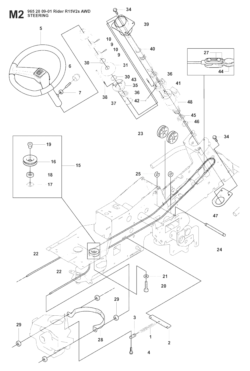 Steering 2 Diagram and Parts List for R15-V2AWD (965200901)(2008-01) Husqvarna Lawn Tractor
