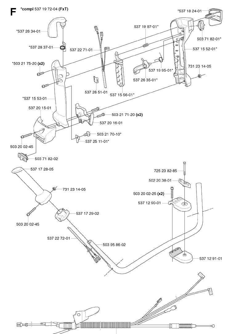 Handle And Controls 2 Diagram and Parts List for 343R 20031800001-20043100000 Husqvarna Brush Cutter