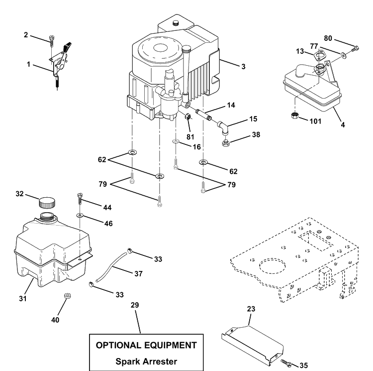 Engine Diagram and Parts List for LTH130 (954140005F)(1998-07) Husqvarna Lawn Mower