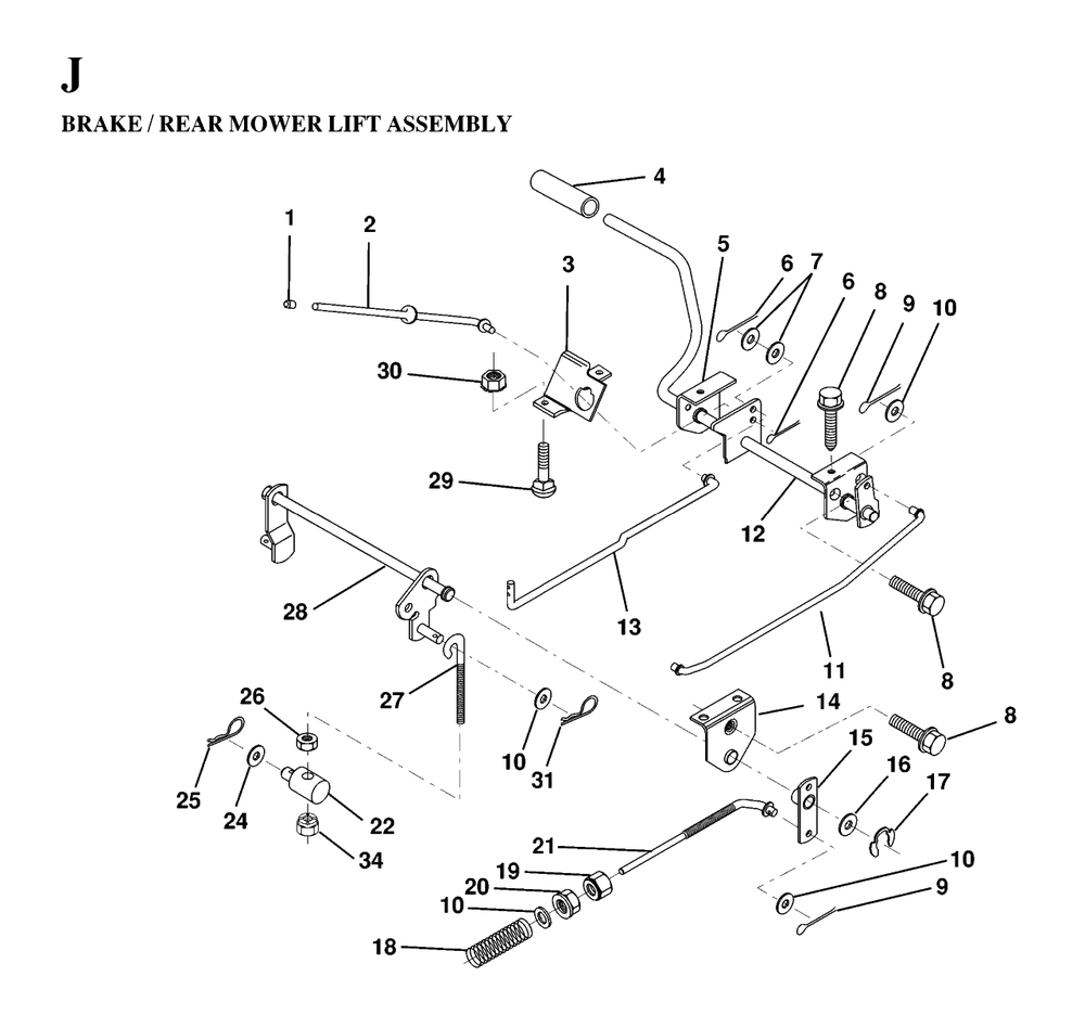 Brake / Rear Mower Lift Diagram and Parts List for LT125 (954170002-A)(1997-03) Husqvarna Lawn Tractor