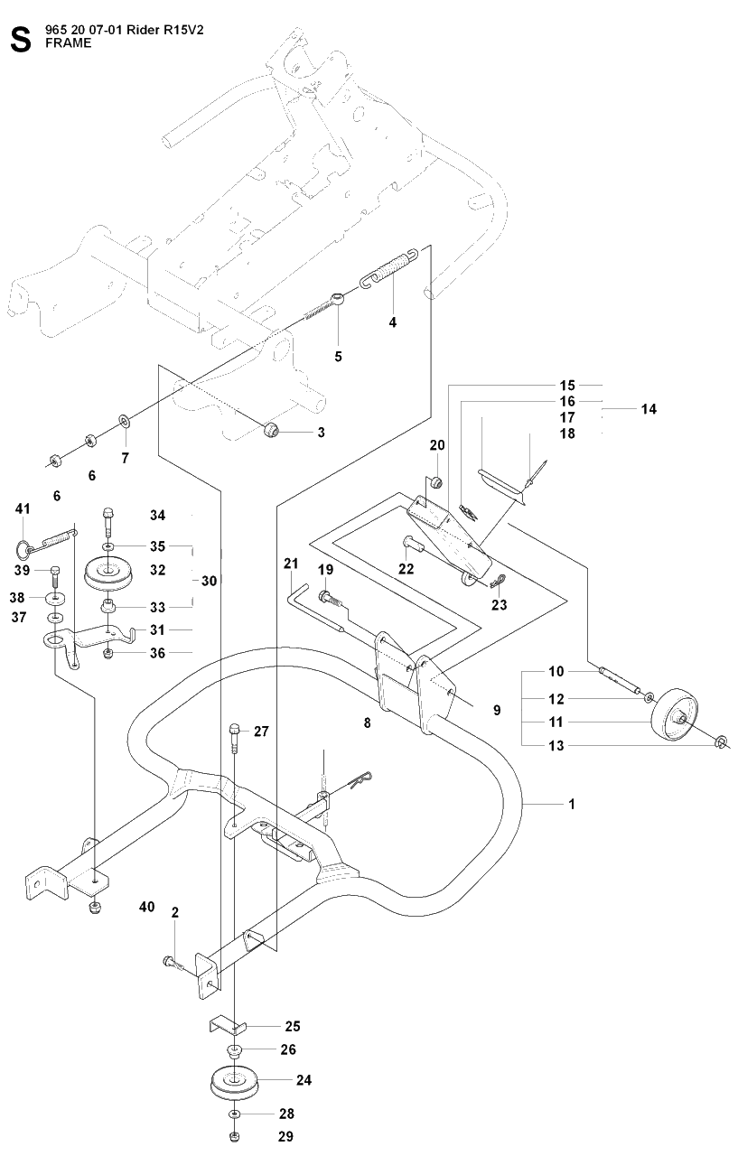 Frame Diagram and Parts List for R15-V2 (965200701)(2008-01) Husqvarna Lawn Tractor